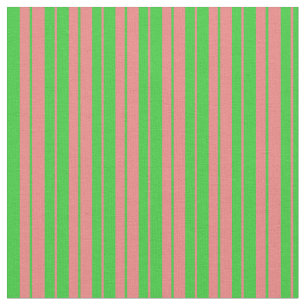 Lime Green & Light Coral Coloured Stripes Fabric
