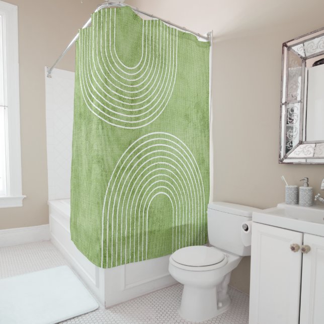 Lime Green Linen Minimalist Shower Curtain (In Situ)