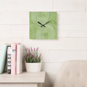 Lime Green Linen Minimalist Square Wall Clock