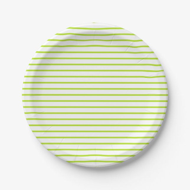 Lime Green Lines White Paper Plate (Front)