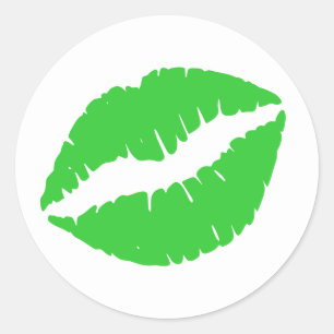 Lime Green Lipstick Print Classic Round Sticker