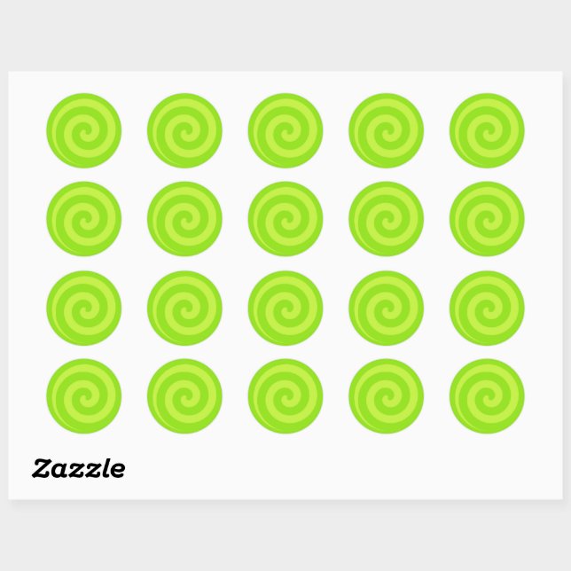 Lime Green Lollipop Swirl Circle Stickers (Sheet)