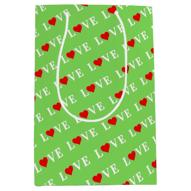 Lime Green LOVE Modern Chic Medium Gift Bag (Front)