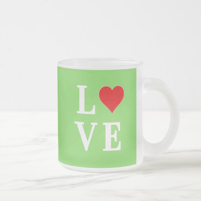 Lime Green LOVE Modern Stylish Frosted Glass Coffee Mug (Right)