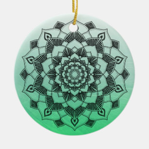 Lime Green Mandala Abstract Beautiful Christmas Ceramic Tree Decoration