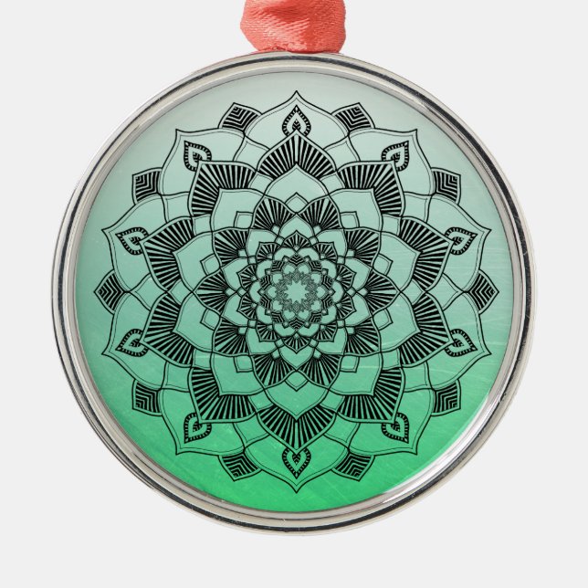Lime Green  Mandala Abstract Beautiful Christmas Metal Tree Decoration (Front)