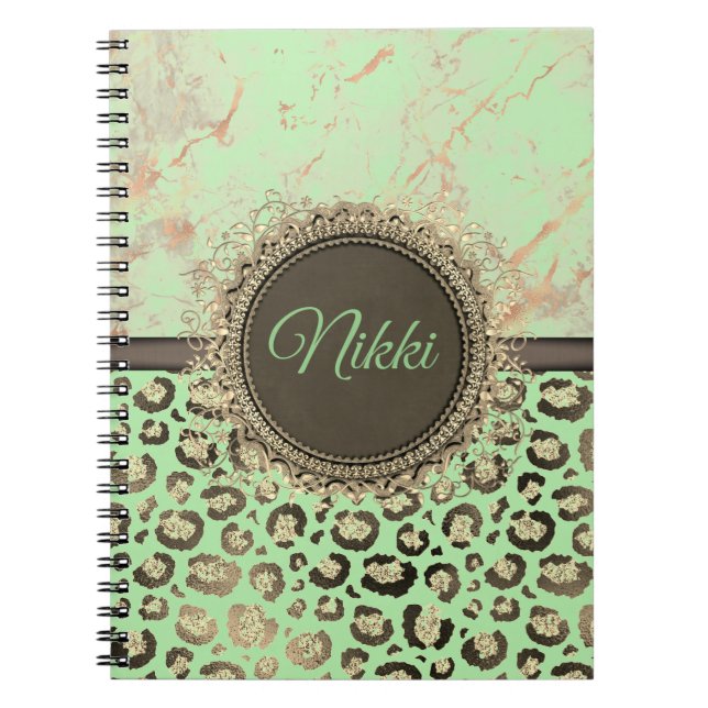 Lime Green Marble Glittery Leopard   Notebook (Front)