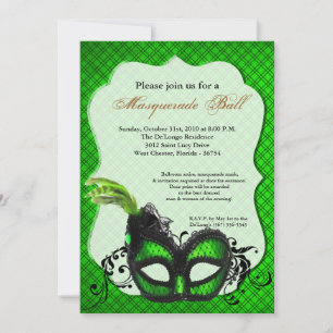 Lime Green Masquerade Mask Ball Costume Halloween Invitation