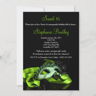 Lime Green Masquerade Sweet 16 Birthday Invitation