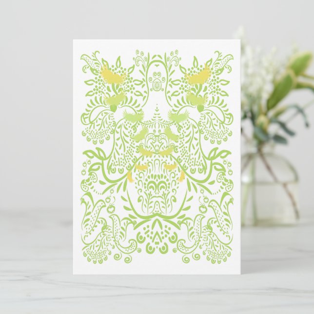 Lime Green Mehndi Bird Wedding Menu (Standing Front)