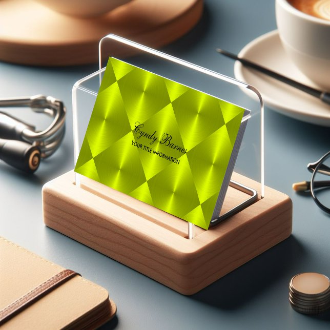 Lime Green Metallic Look Diamond Tiles Business Card (Creator Uploaded)