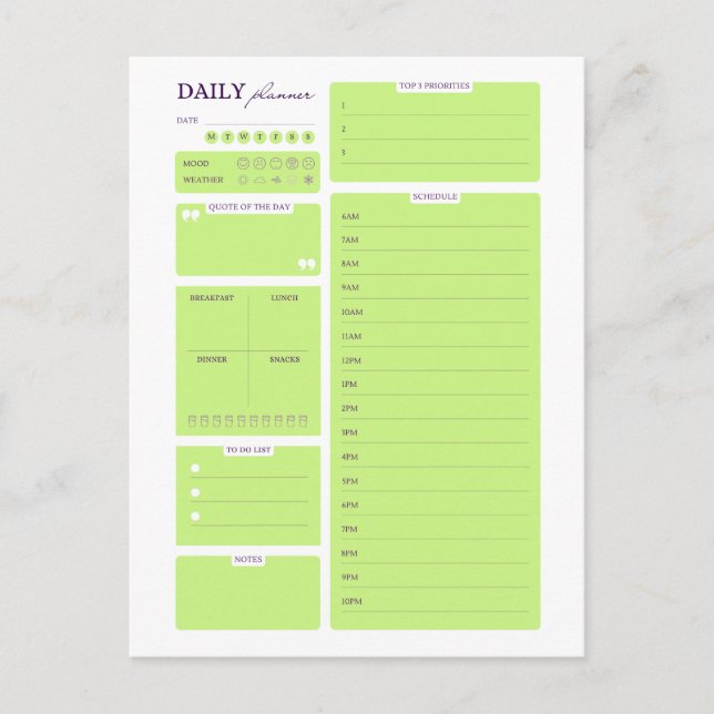 Lime Green Minimalist Daily Planner Template Postcard (Front)