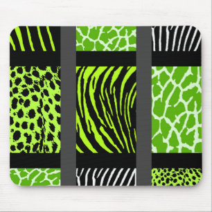 Lime Green Mixed Animal Print Mouse Mat