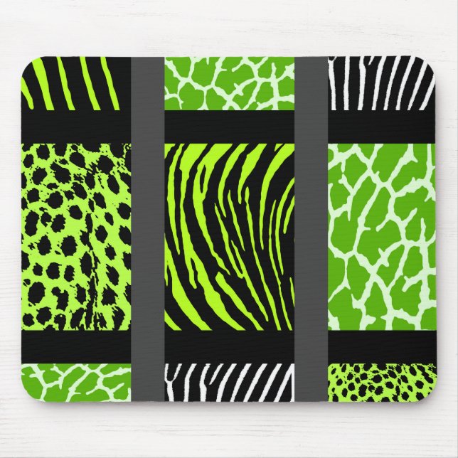 Lime Green Mixed Animal Print Mouse Mat (Front)
