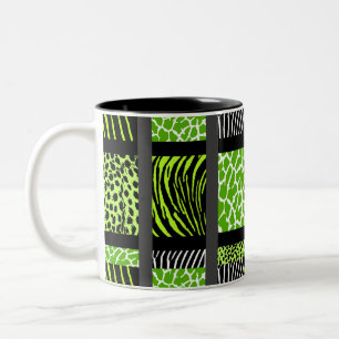Lime Green Mixed Animal Print Two-Tone Coffee Mug