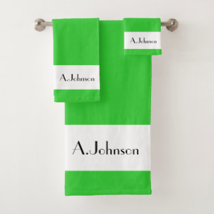 Lime Green Modern and Elegant Monogram Signature  Bath Towel Set