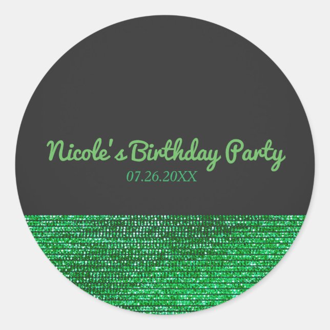 Lime Green Modern Glam Sequins Party Favour Custom Classic Round Sticker (Front)