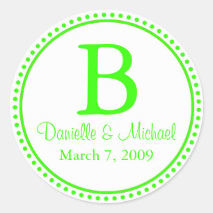 Lime Green Monogram Classic Round Sticker