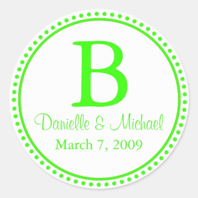 Lime Green Monogram Classic Round Sticker (Front)