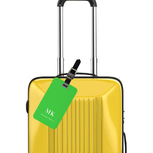 Lime green monogram initials luggage tag