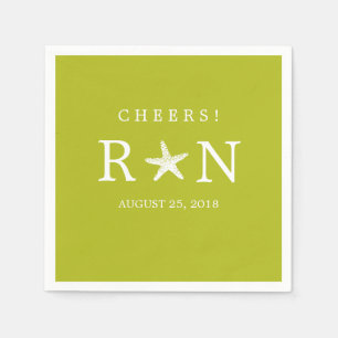 Lime Green Monogram Starfish   Wedding Napkin