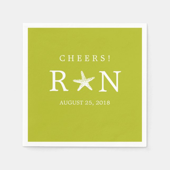Lime Green Monogram Starfish | Wedding Napkin (Front)