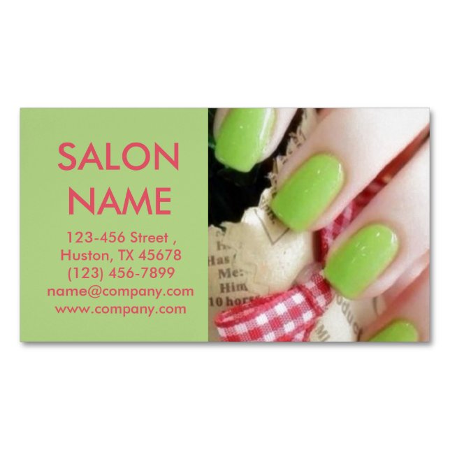 lime green nails fashion beauty SPA nail salon Magnetic Business Card (Front)