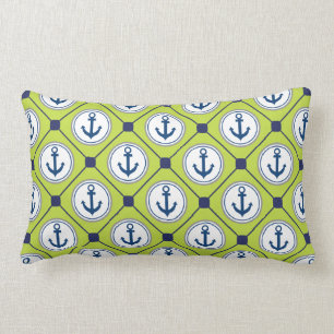 Lime Green Nautical Anchor Pattern Lumbar Cushion