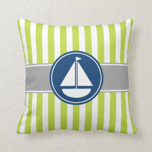 Lime Green Nautical Sailboat Stripes Cushion