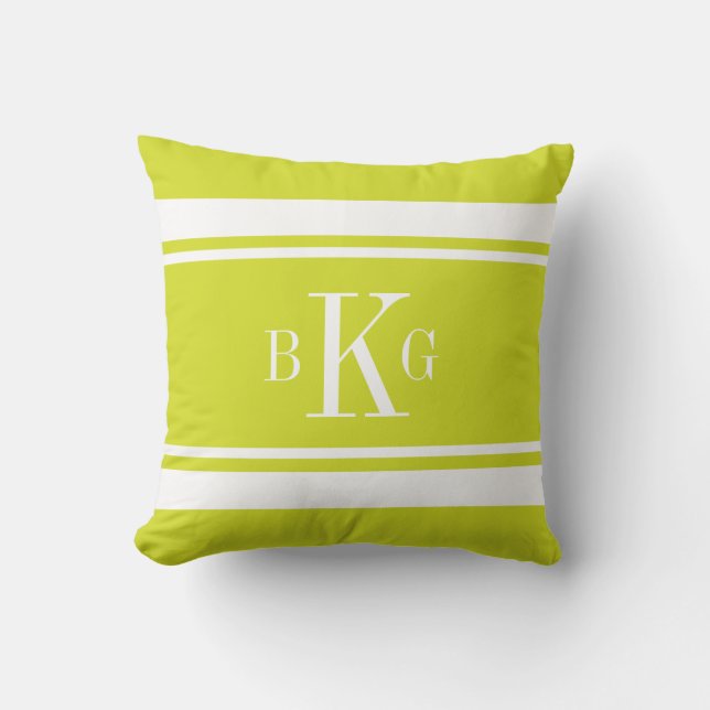 Lime Green Nautical Stripes Custom Monogram Cushion (Front)