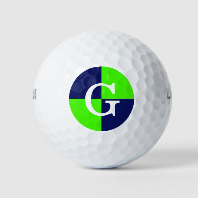 Lime Green Navy Blue LG Chequered Monogram Golf Balls (Front)