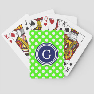 Lime Green Navy Blue White Polka Dots 1IR Playing Cards