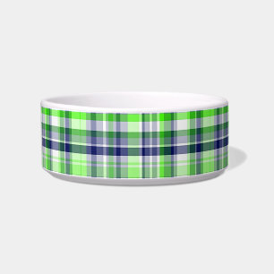 Lime Green, Navy Blue, White Preppy Madras Plaid Bowl
