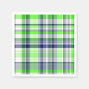 Lime Green, Navy Blue, White Preppy Madras Plaid Napkin