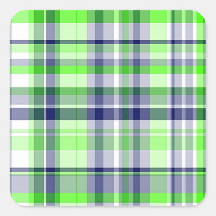 Lime Green, Navy Blue, White Preppy Madras Plaid Square Sticker