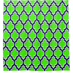 Lime Green Navy Blue White XL Moroccan #4DS Shower Curtain
