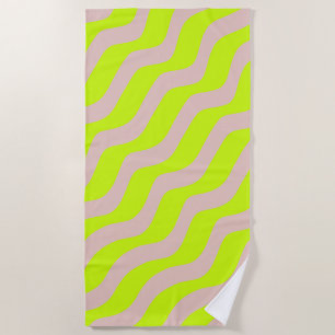 Lime Green Neon And Beige Abstract Stripes Beach Towel