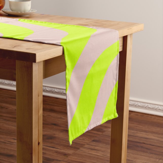 Lime Green Neon And Beige Abstract Stripes Short Table Runner (In Situ)