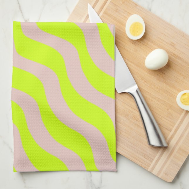Lime Green Neon And Beige Abstract Stripes Tea Towel (Quarter Fold)