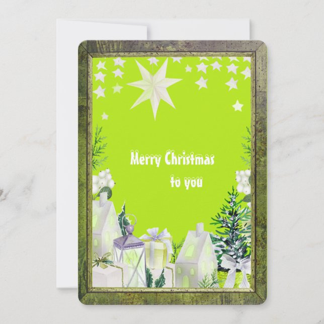 lime green neon winter holiday greeting card (Front)