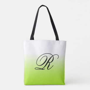Lime Green Ombre Over Any Colour with Monogram Tote Bag