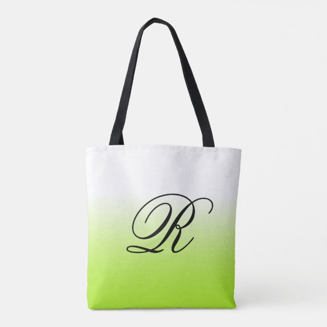 Lime Green Ombre Over Any Colour with Monogram Tote Bag (Back)