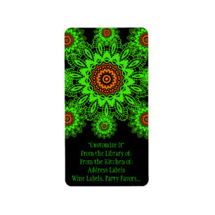 Lime Green Orange Black Lace Doily Mandala Snowfla Label
