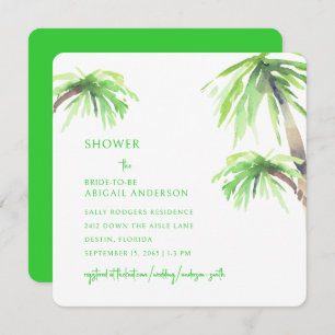 Lime Green Palm Tree Bridal Shower Square Invitation