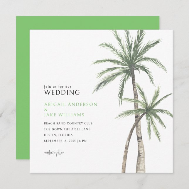Lime Green Palm Tree Wedding Invitation (Front/Back)