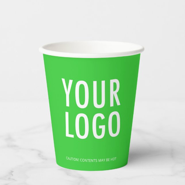 Lime Green Paper Cups Custom Business Logo 8 oz (Front)