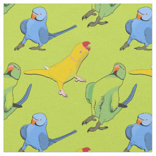 Lime Green Parrot Playful Indian Ringneck Pattern Fabric