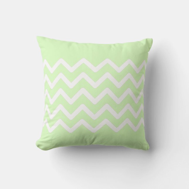 Lime Green Pastel & White Zigzag Pattern Design Cushion (Front)