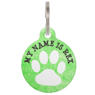 Lime Green Paw Print Dog Name Tag and Phone Number