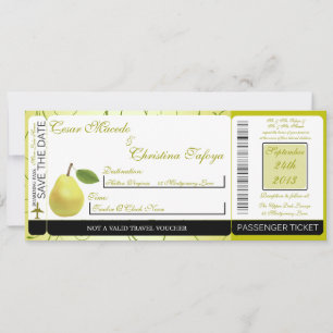 Lime Green Pear  Boarding Pass Wedding Invitation